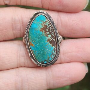 Pilot Mountain US turquoise Navajo handmade ring signed sz 7.5